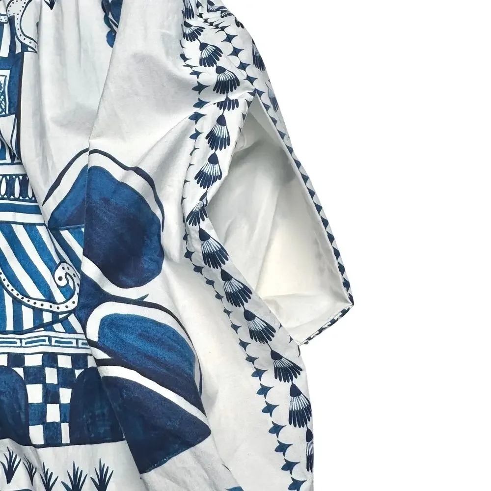 FARM Rio | Women | Ancient Garden Blue White Cotton Poplin Midi Dress | Size XS